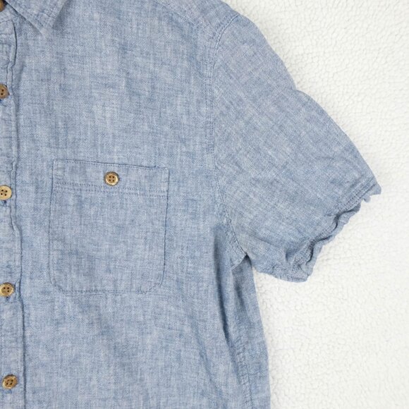 Fat Face Shirt Mens Small Blue Linen Blend Button Up Boho Beach Summer - Picture 3 of 9